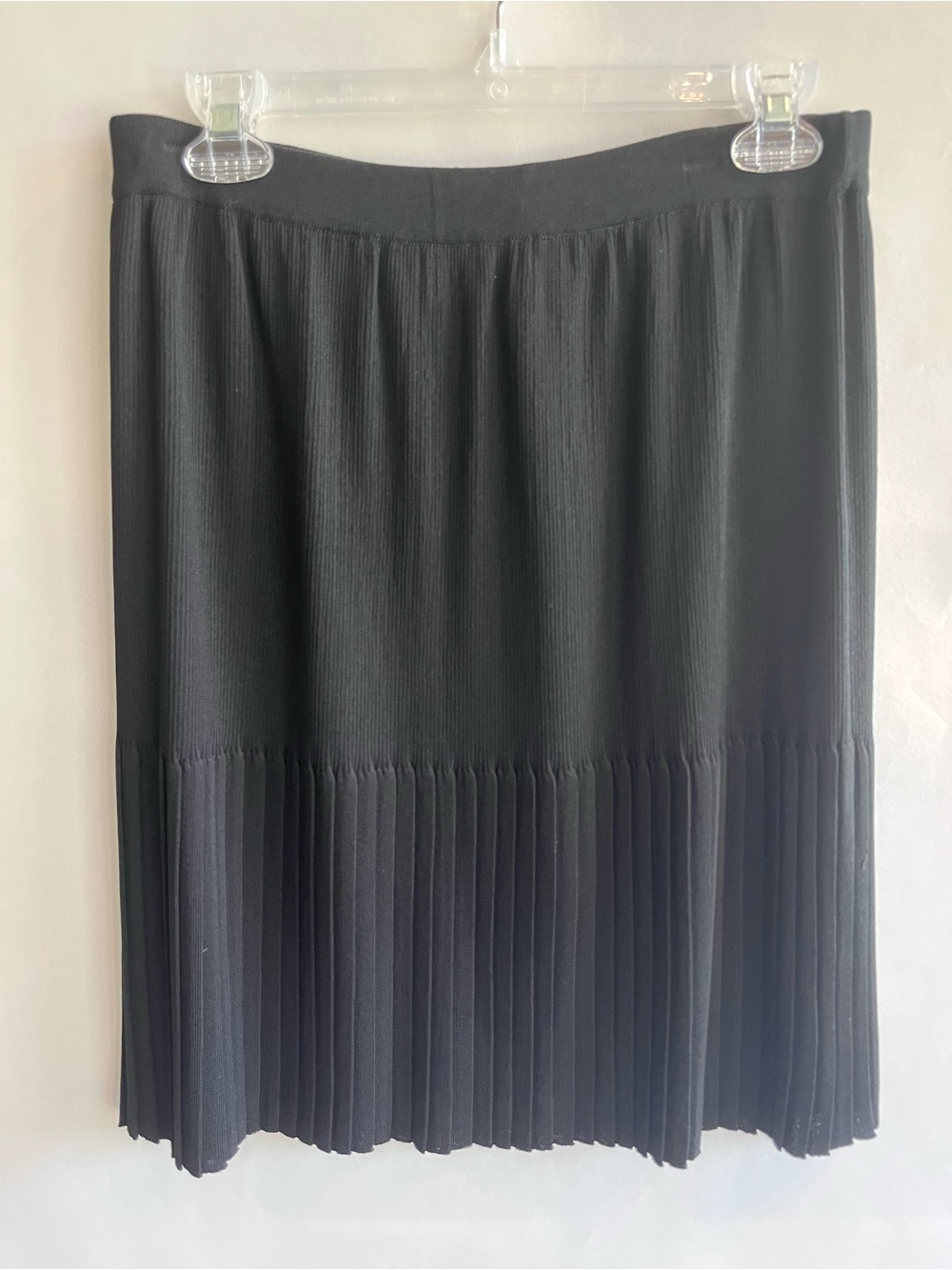 Exclusively Misook Black Knit Pleated A-Line Skirt